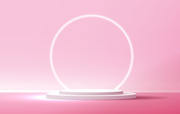 Cosmetic pink background and premium podium display for product presentation branding and packaging.