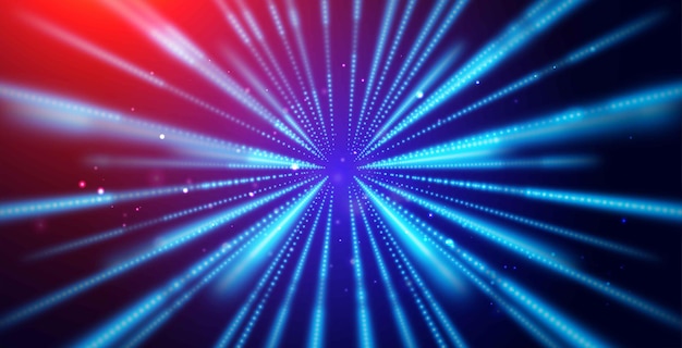 Cosmic background with acceleration of the speed light Glowing neon lines to infinity Zoom effect and warp speed illustration