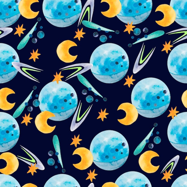 Cosmic pattern with planets and stars