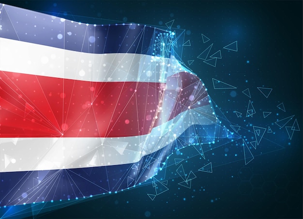 costa rica,  flag, virtual abstract 3d object from triangular polygons on a blue background