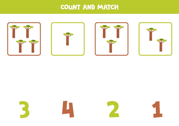 Vektor count all green baobabs and match with the correct number