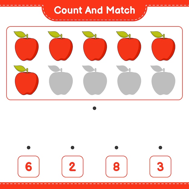 Count and match count the number of Apple and match with the right numbers