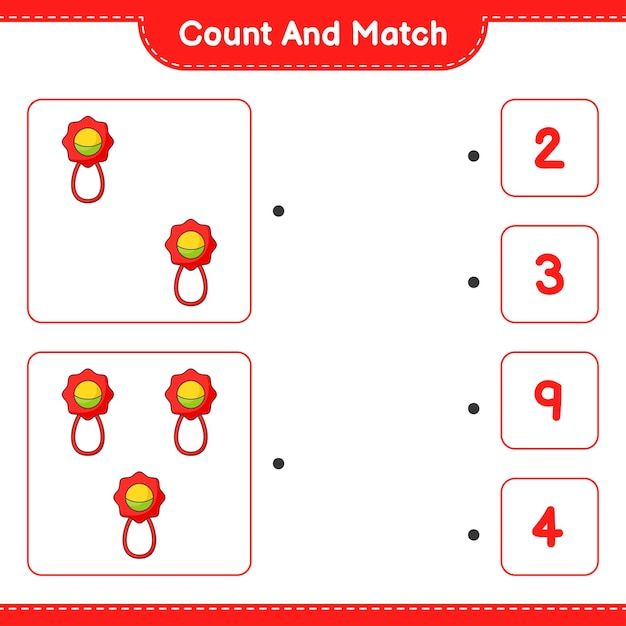 Count and match count the number of Baby Rattle and match with the right numbers