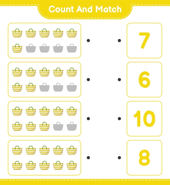 Count and match count the number of Beach Bag and match with the right numbers