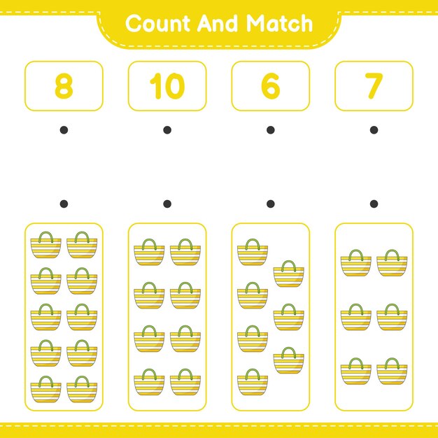 Count and match count the number of Beach Bag and match with the right numbers
