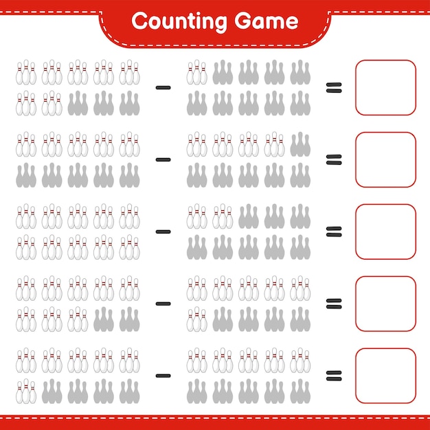 Count and match count the number of Bowling Pin and match with the right numbers Educational children game printable worksheet vector illustration