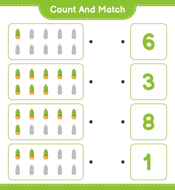 Count and match count the number of Cactus and match with the right numbers