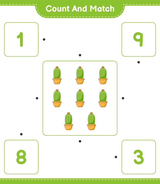 Count and match count the number of Cactus and match with the right numbers
