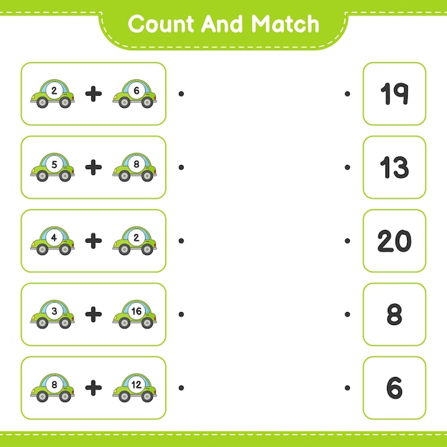 count and match, count the number of car and match with the right numbers. educational children game