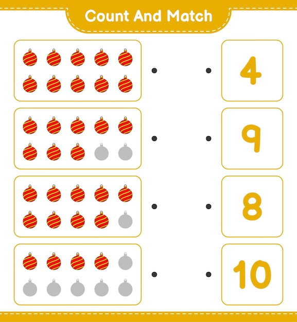 Count and match count the number of Christmas Ball and match with the right numbers