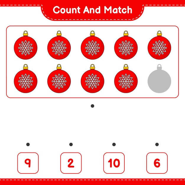 Count and match count the number of Christmas Ball and match with the right numbers