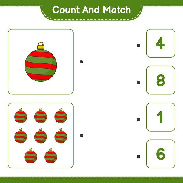 Count and match count the number of Christmas Ball and match with the right numbers