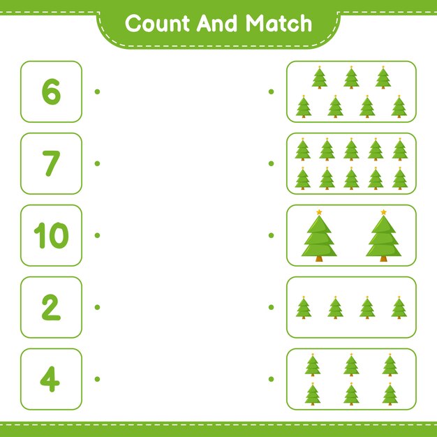 Count and match, count the number of Christmas Tree and match with right numbers. Educational children game