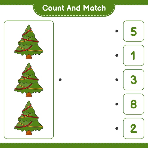 Count and match count the number of Christmas Tree and match with the right numbers