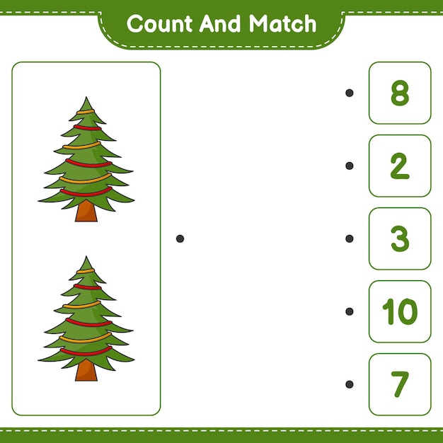 Count and match count the number of Christmas Tree and match with the right numbers