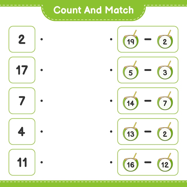 Count and match count the number of Coconut and match with the right numbers