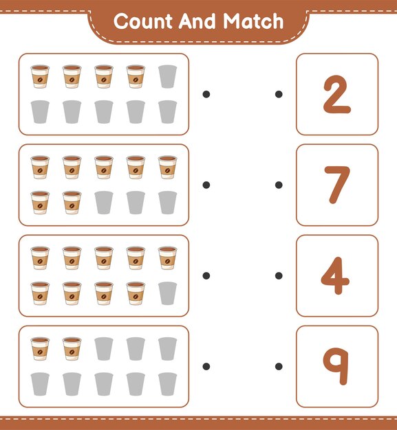Count and match count the number of Coffee Cup and match with the right numbers