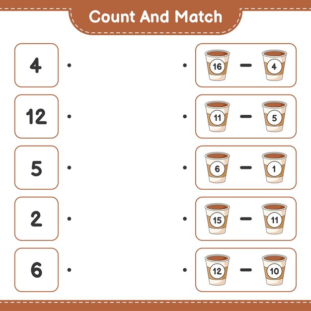Count and match count the number of Coffee Cup and match with the right numbers