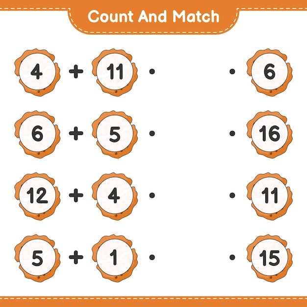 count and match, count the number of cookie and match with the right numbers. educational children game, printable worksheet, vector illustration