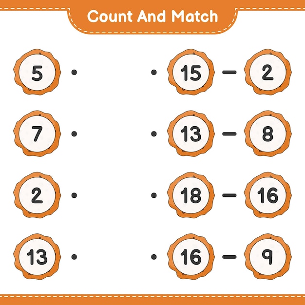 count and match count the number of cookie and match with the right numbers educational children game printable worksheet vector illustration