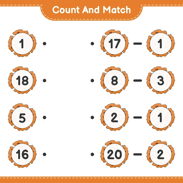 count and match count the number of cookie and match with the right numbers educational children game printable worksheet vector illustration
