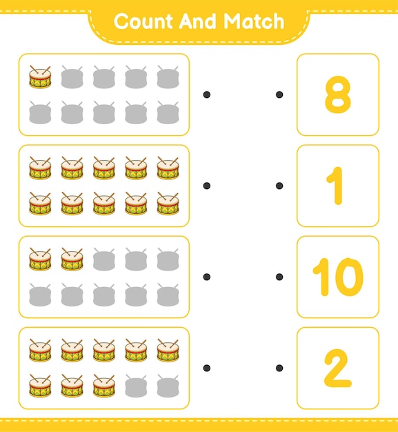 count and match, count the number of drum and match with the right numbers.