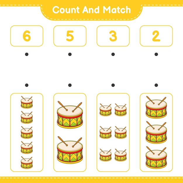 Count and match count the number of Drum and match with the right numbers