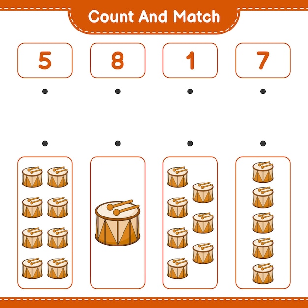 Count and match count the number of Drum and match with the right numbers