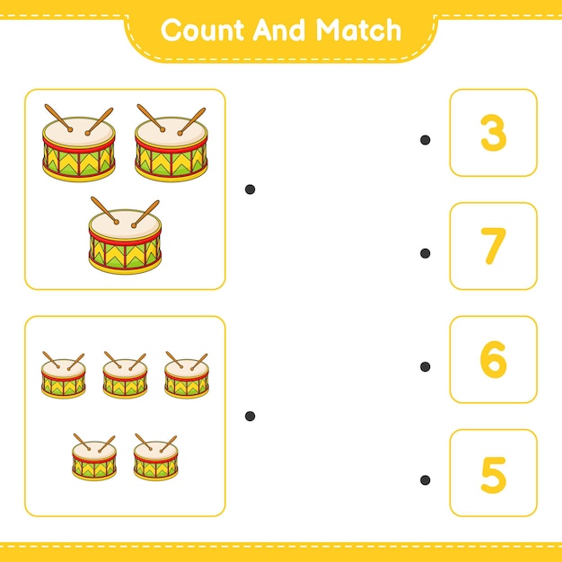 Count and match count the number of Drum and match with the right numbers