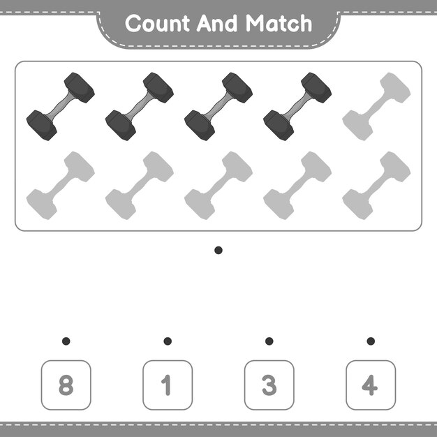 Count and match count the number of Dumbbell and match with the right numbers Educational children game printable worksheet vector illustration