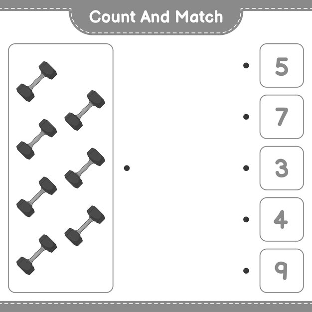 Count and match count the number of Dumbbell and match with the right numbers Educational children game printable worksheet vector illustration
