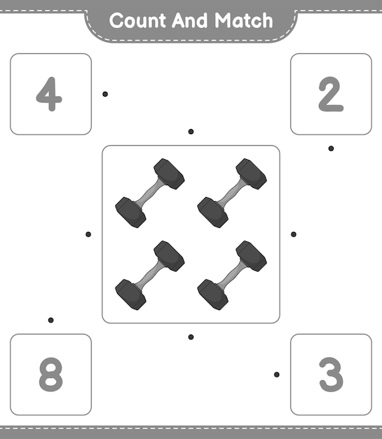 Count and match count the number of Dumbbell and match with the right numbers Educational children game printable worksheet vector illustration
