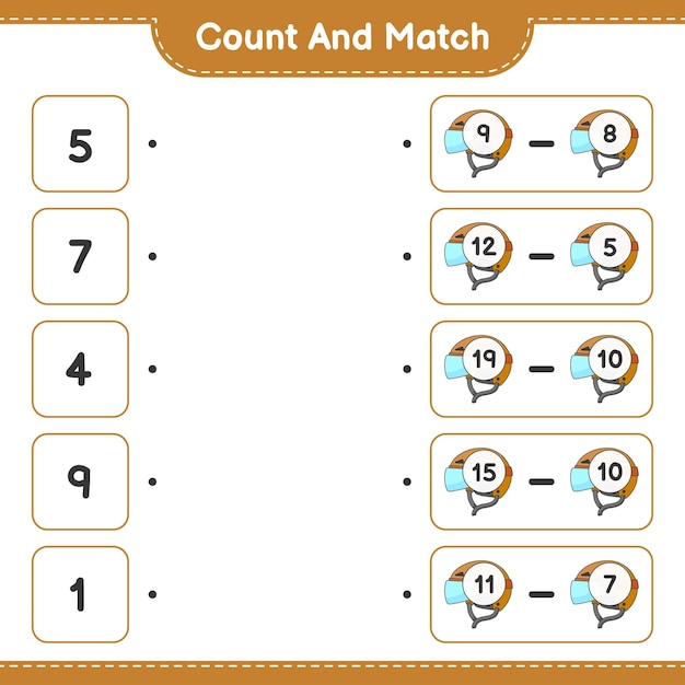 Count and match count the number of Hockey Helmet and match with the right numbers Educational children game printable worksheet vector illustration