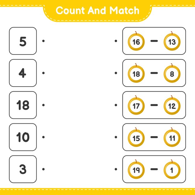 Count and match, count the number of Honey Melon and match with right numbers. Educational children game, printable worksheet 