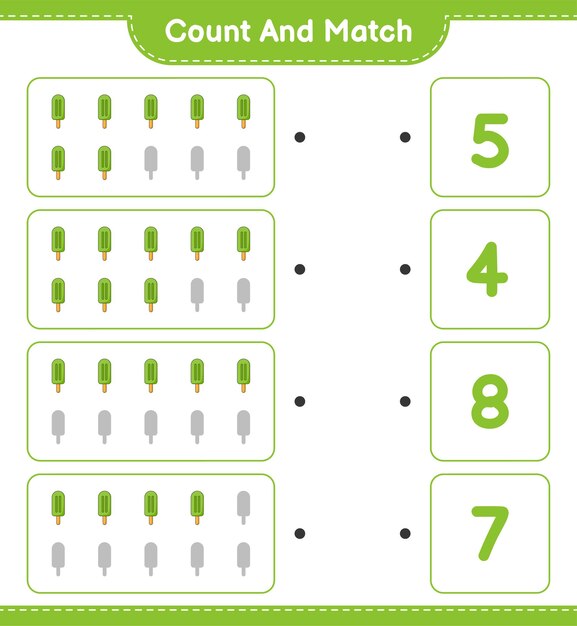 Count and match, count the number of Ice Cream and match with the right numbers. Educational children game, printable worksheet, vector illustration