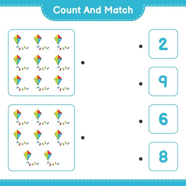 Count and match count the number of Kite and match with the right numbers
