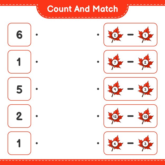 Count and match count the number of Maple Leaf and match with the right numbers