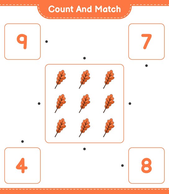 Count and match count the number of Oak Leaf and match with the right numbers