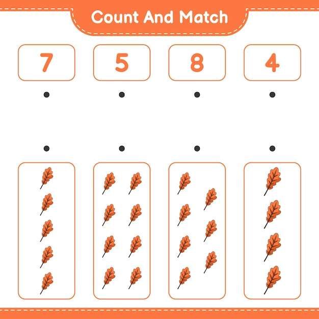 Count and match count the number of Oak Leaf and match with the right numbers