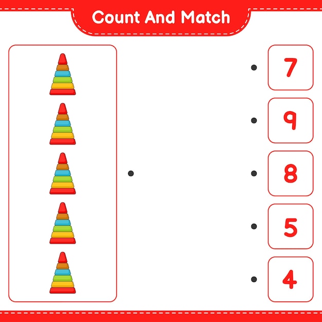 Count and match, count the number of Pyramid Toy and match with the right numbers. Educational children game, printable worksheet, vector illustration