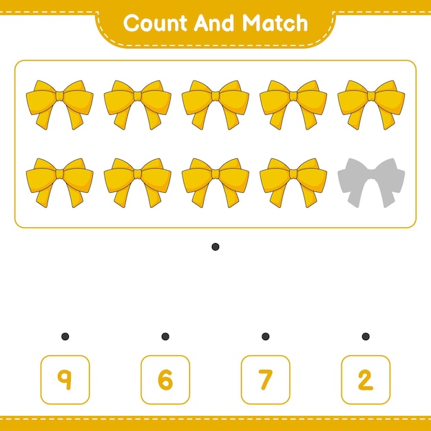 count and match count the number of ribbon and match with the right numbers educational children game printable worksheet vector illustration