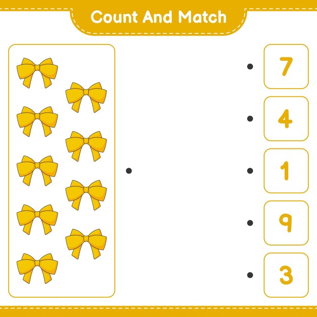 count and match count the number of ribbon and match with the right numbers educational children game printable worksheet vector illustration