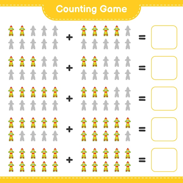 Count and match, count the number of Rocket and match with the right numbers. Educational children game, printable worksheet, vector illustration