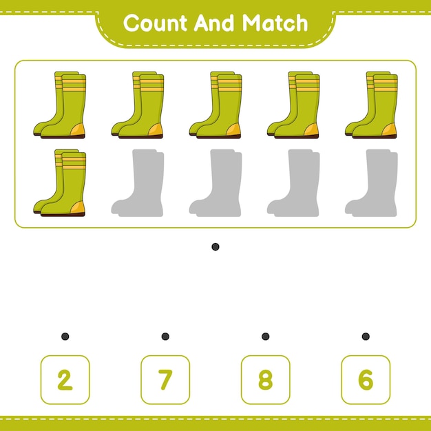 count and match count the number of rubber boots and match with the right numbers
