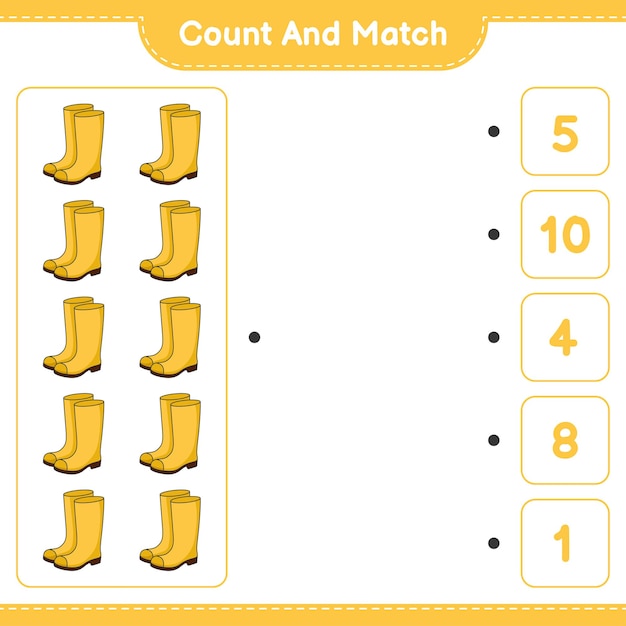 count and match count the number of rubber boots and match with the right numbers