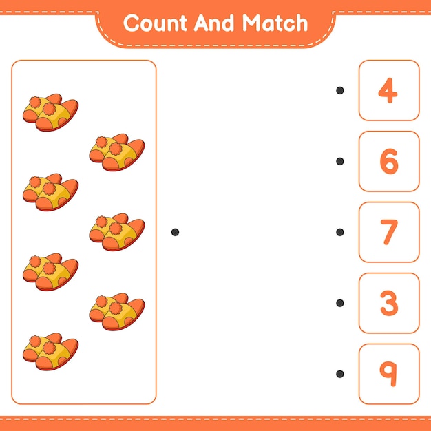 Count and match count the number of Slippers and match with the right numbers