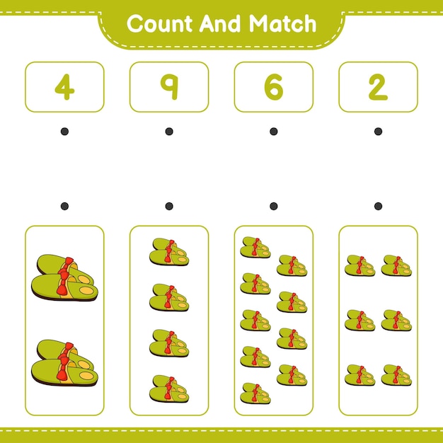 Count and match count the number of Slippers and match with the right numbers