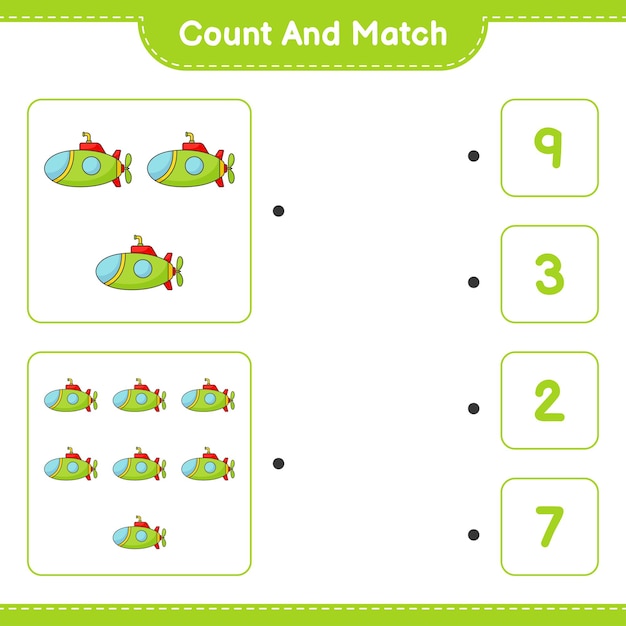 count and match count the number of submarine and match with the right numbers