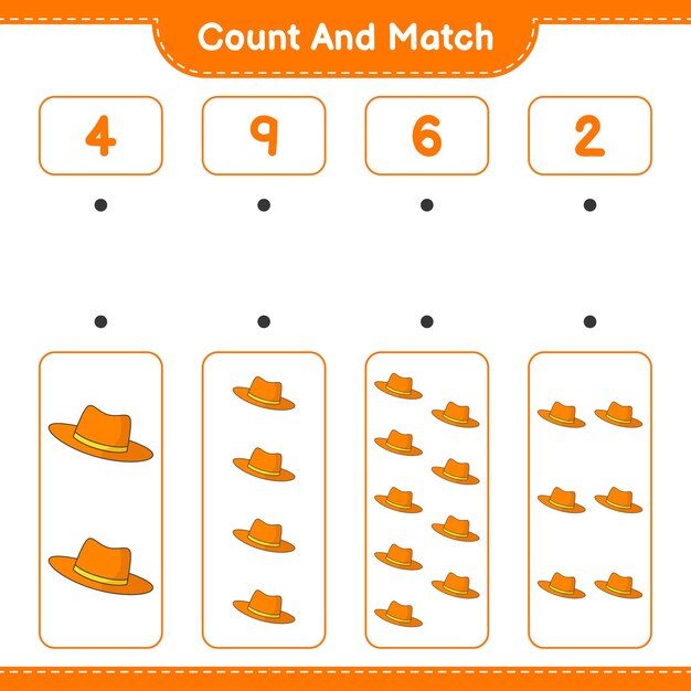 Count and match count the number of Summer Hat and match with the right numbers