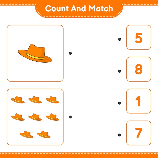 Count and match count the number of Summer Hat and match with the right numbers